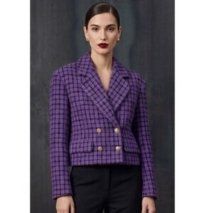 Sandro Paris Plaid Double-Breasted Crop Jacket